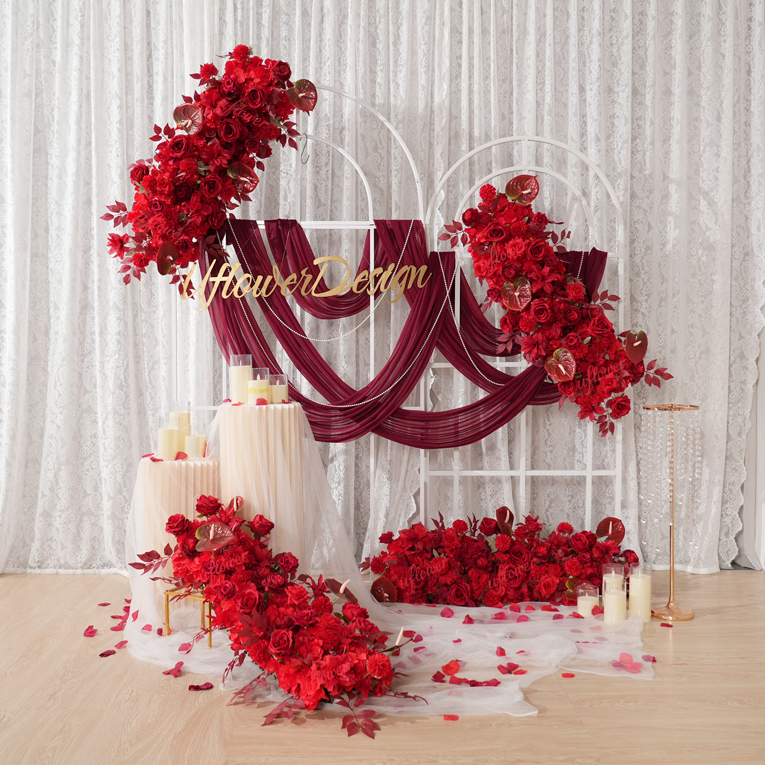 Uflower Red Flower Row Wedding - đánh giá và giá Wedding Arch Flower