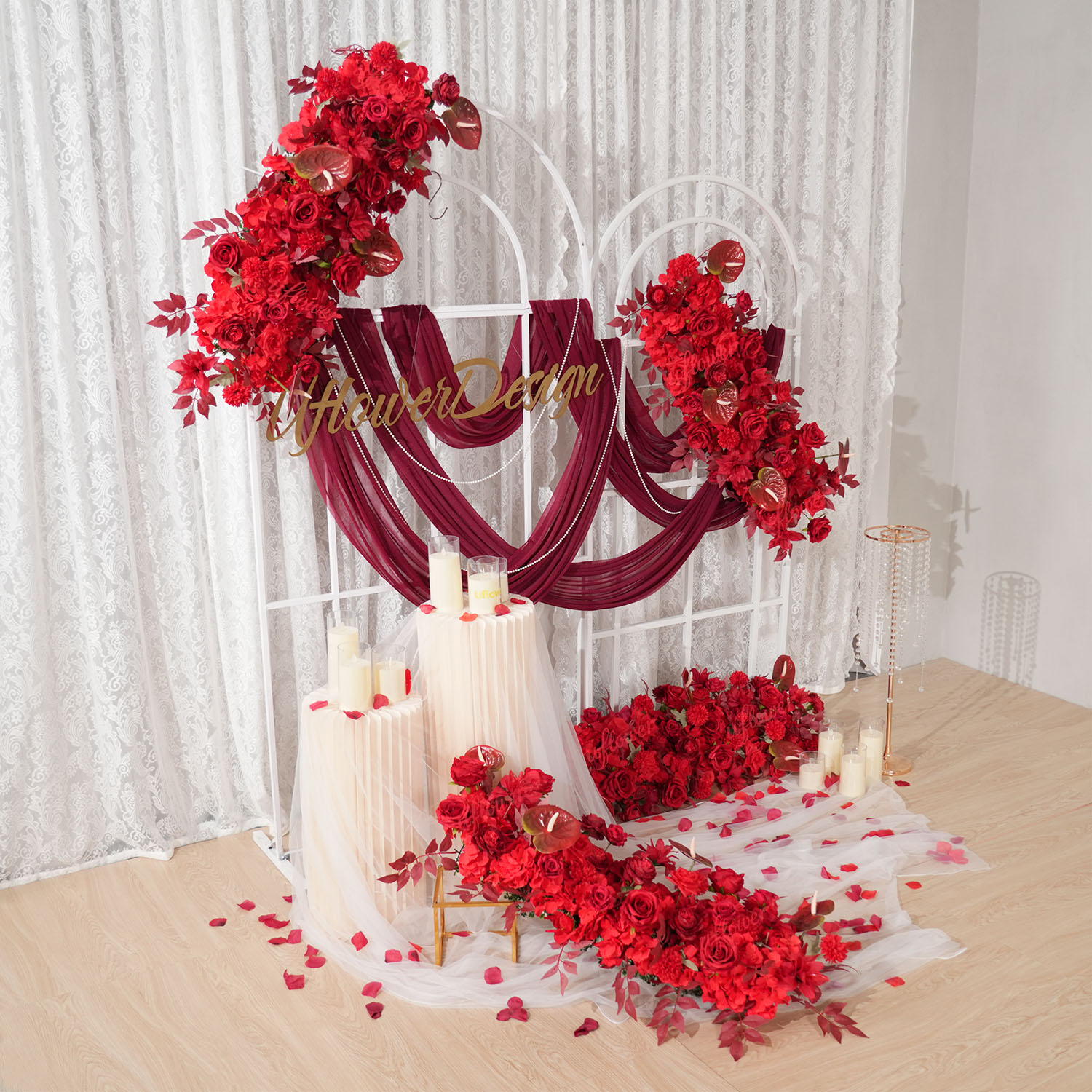 Uflower Red Flower Row Wedding - đánh giá và giá Wedding Arch Flower