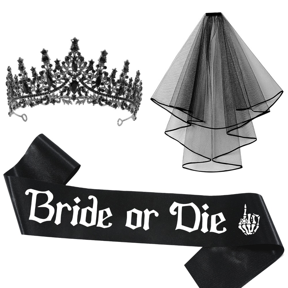 3pcs Gothic Black Bachelorette - đánh giá và giá Bride Tribe Sash